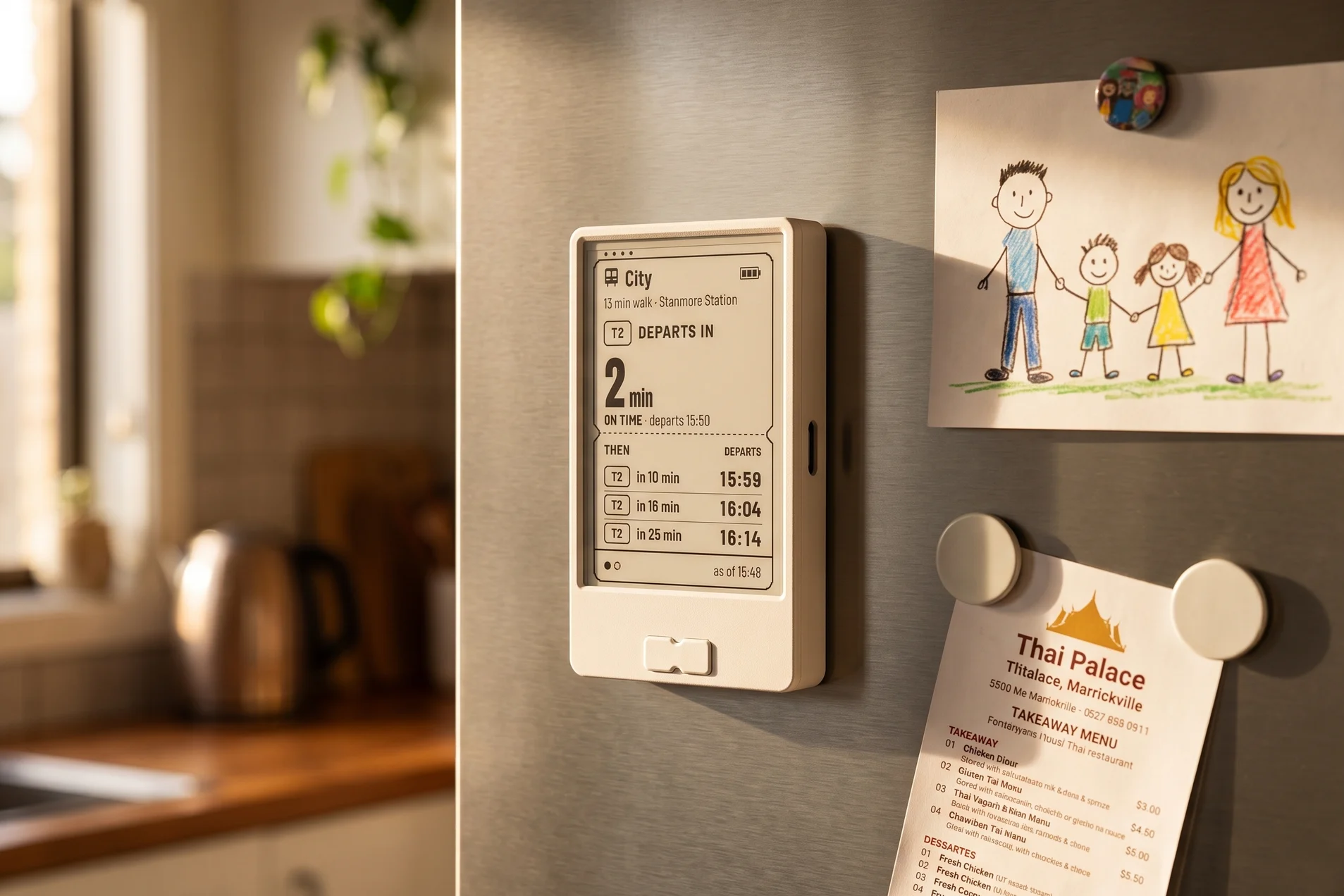 Get on board mounted magnetically on a kitchen fridge